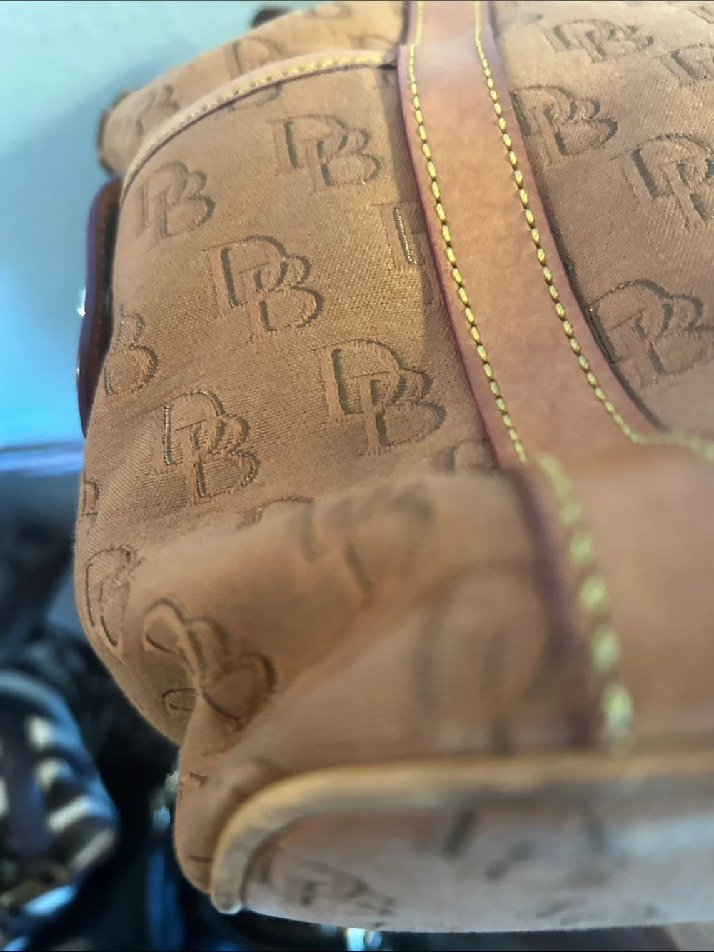 Dooney & Bourke Tan Shoulder Tote with Signature DB Pattern